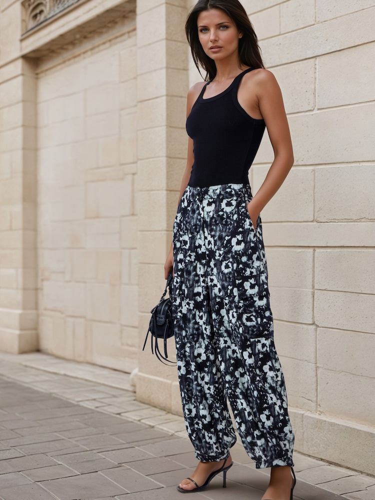 Religion Black Floral Ash Cuffed Balloon Floral Trousers - Image 1 of 8