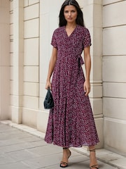 Religion Purple Solstice Wrap Maxi Occasion Dress in Polka Dot Print in Port – 2-Way Styling - Image 2 of 8