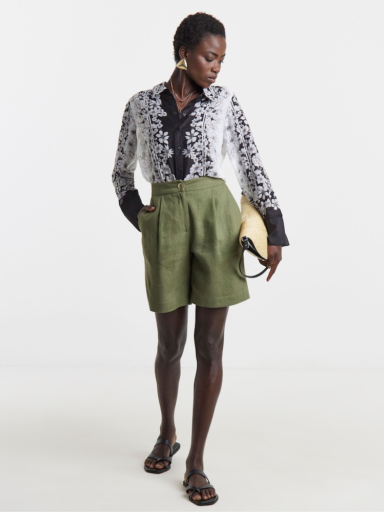 JD Williams White Placment Print Voile Shirt - Image 1 of 4