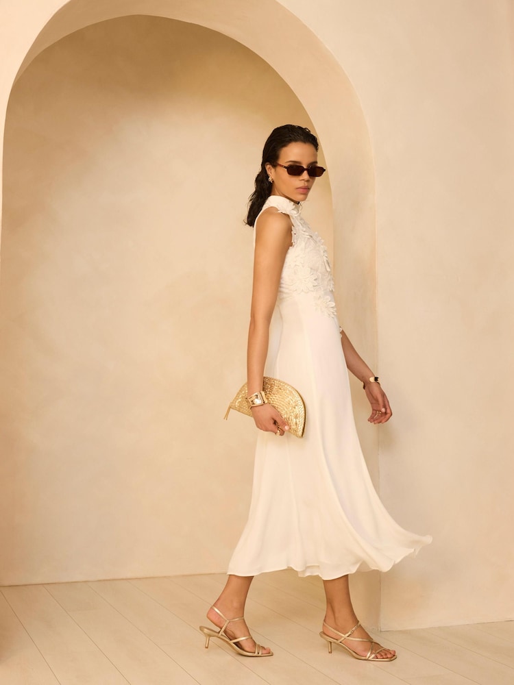 velvet cream dress Elsie Silk-Velvet Devor Dress in Bouquet Devor Cream