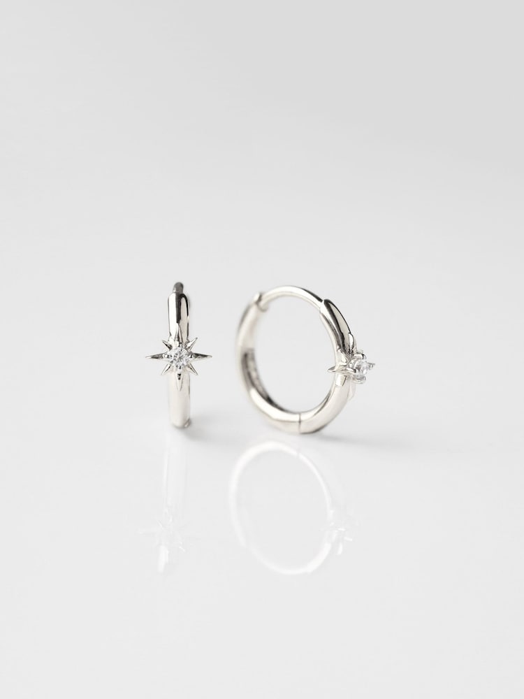 Carrie Elizabeth Silver Tone Celestia Star Huggie Hoops - Image 2 of 3 Carrie Elizabeth Silver Tone Celestia Star Huggie Hoops - Image 2 of 3
