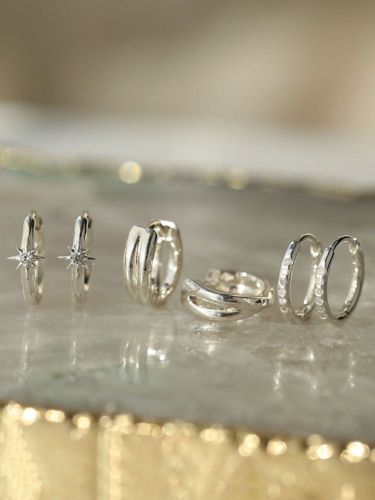 Carrie Elizabeth Silver Tone Celestia Star Huggie Hoops - Image 3 of 3 Carrie Elizabeth Silver Tone Celestia Star Huggie Hoops - Image 3 of 3