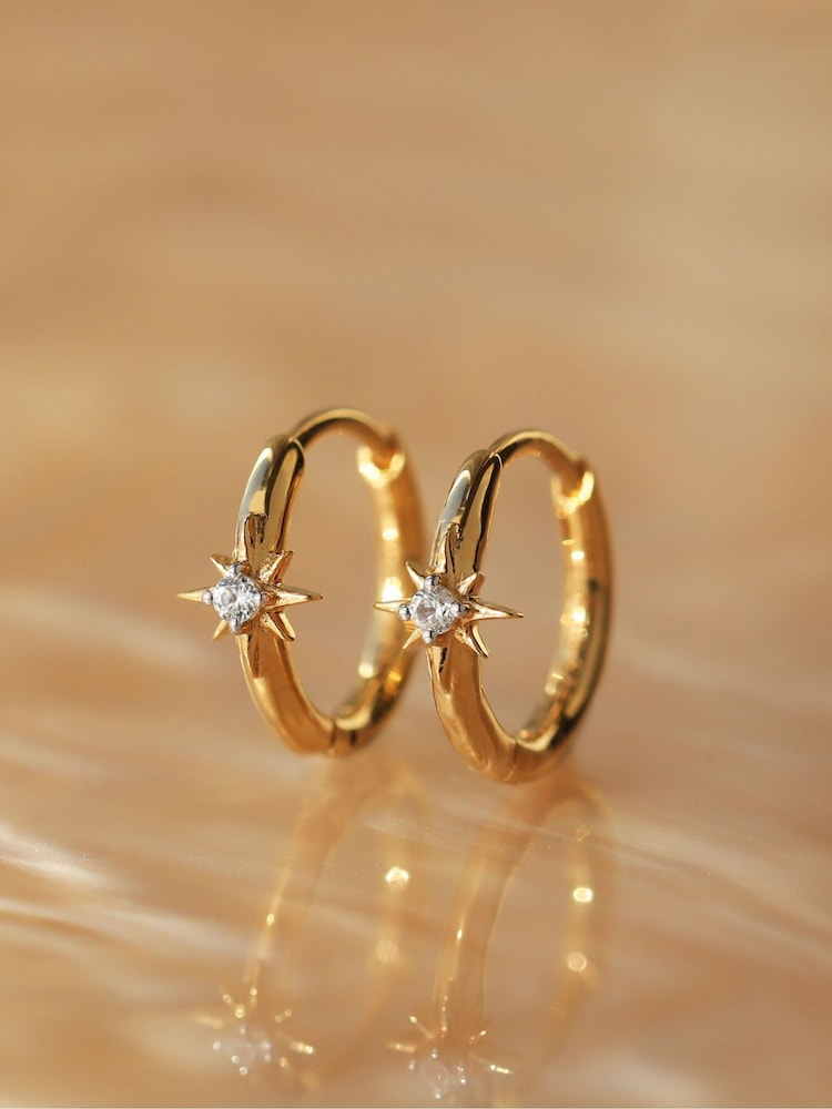 Carrie Elizabeth Gold Tone Celestia Star Huggie Hoops - Image 2 of 3 Carrie Elizabeth Gold Tone Celestia Star Huggie Hoops - Image 2 of 3