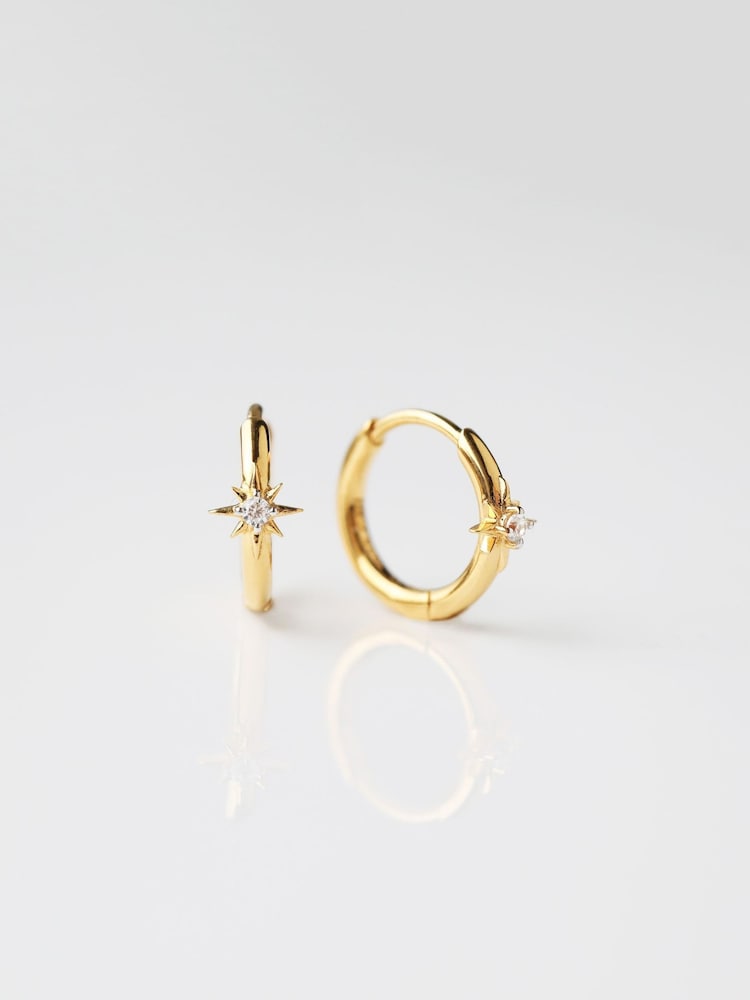 Carrie Elizabeth Gold Tone Celestia Star Huggie Hoops - Image 3 of 3 Carrie Elizabeth Gold Tone Celestia Star Huggie Hoops - Image 3 of 3