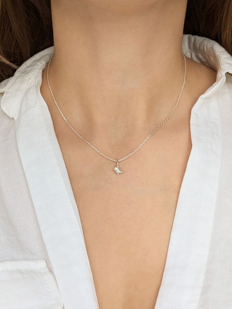Carrie Elizabeth Silver Tone Robin Charm and Chain - Image 1 of 4 Carrie Elizabeth Silver Tone Robin Charm and Chain - Image 1 of 4