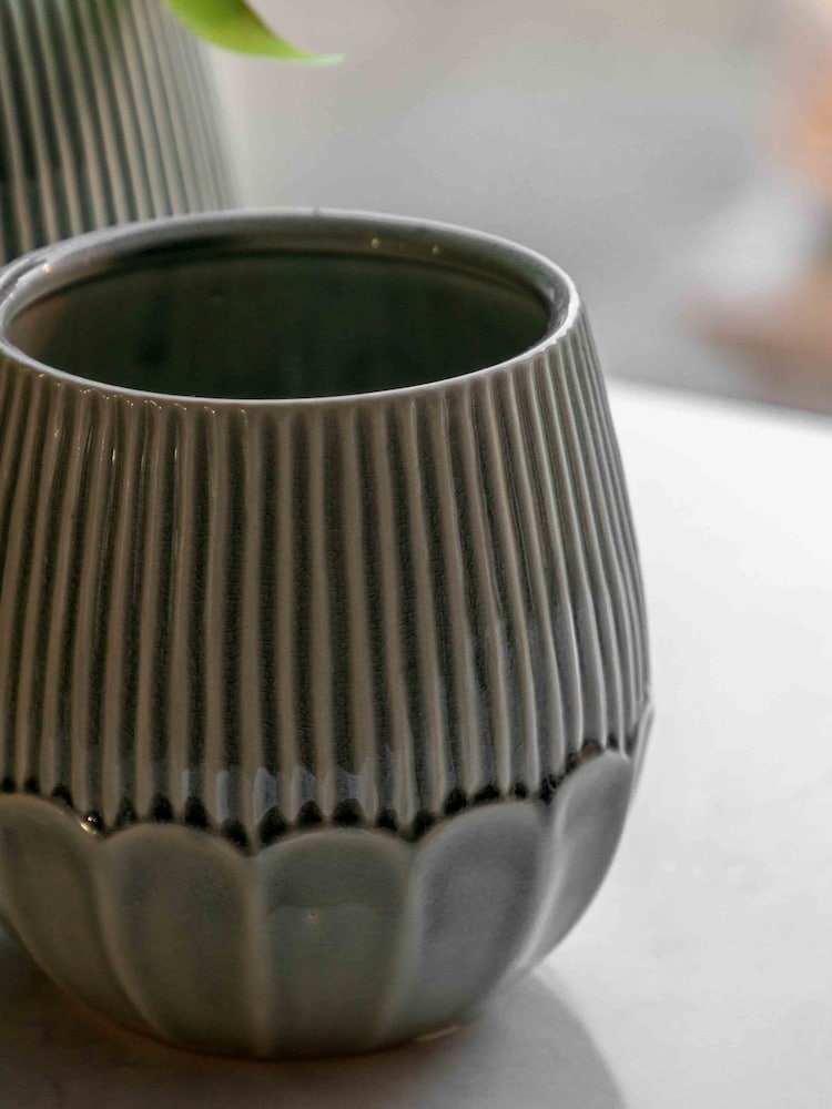 Gallery Home Green Ceramic Indoor Planter - Image 1 of 4 Gallery Home Green Ceramic Indoor Planter - Image 1 of 4