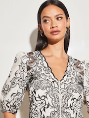 Lipsy Black/White Embroidered 3D Puff Sleeve V Neck Blouse - Image 3 of 4