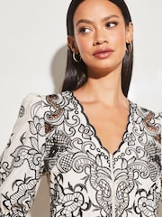 Lipsy Black/White Embroidered 3D Puff Sleeve V Neck Blouse - Image 4 of 4