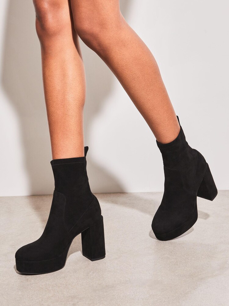 Lipsy Black High Heel Platform Sock Boot - Image 2 of 4 Lipsy Black High Heel Platform Sock Boot - Image 2 of 4