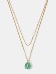 Accessorize 14ct Gold-Plated Aventurine Pendant Layered Necklace - Image 1 of 2
