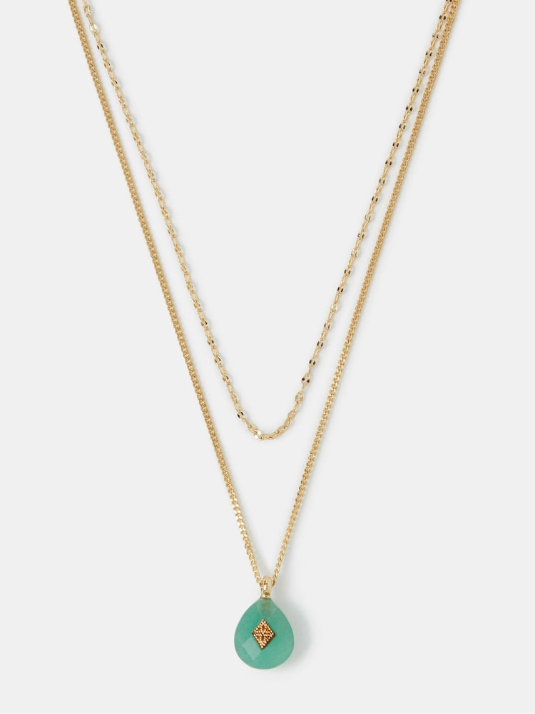 Accessorize 14ct Gold-Plated Aventurine Pendant Layered Necklace - Image 1 of 2