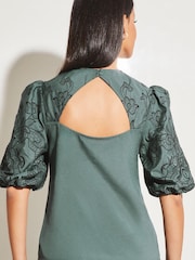 Lipsy Green Embroidered 3D Puff Sleeve V Neck Blouse - Image 2 of 4