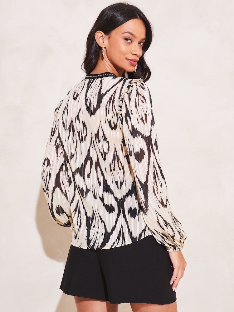 Lipsy Ivory White Studded V Neck Ruffle Long Sleeve Blouse - Image 2 of 4 Lipsy Ivory White Studded V Neck Ruffle Long Sleeve Blouse - Image 2 of 4