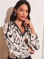 Lipsy Ivory White Studded V Neck Ruffle Long Sleeve Blouse - Image 4 of 4