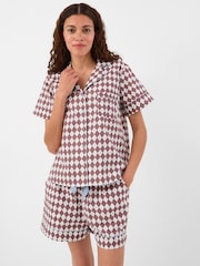 Accessorize Brown Diamond Print Short Pyjama Set - Image 1 of 4