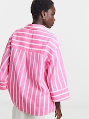 JD Williams Pink Linen Mix Stripe Tunic Top - Image 2 of 4