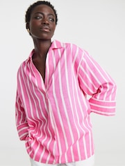 JD Williams Pink Linen Mix Stripe Tunic Top - Image 3 of 4
