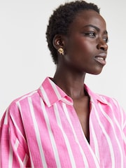 JD Williams Pink Linen Mix Stripe Tunic Top - Image 4 of 4