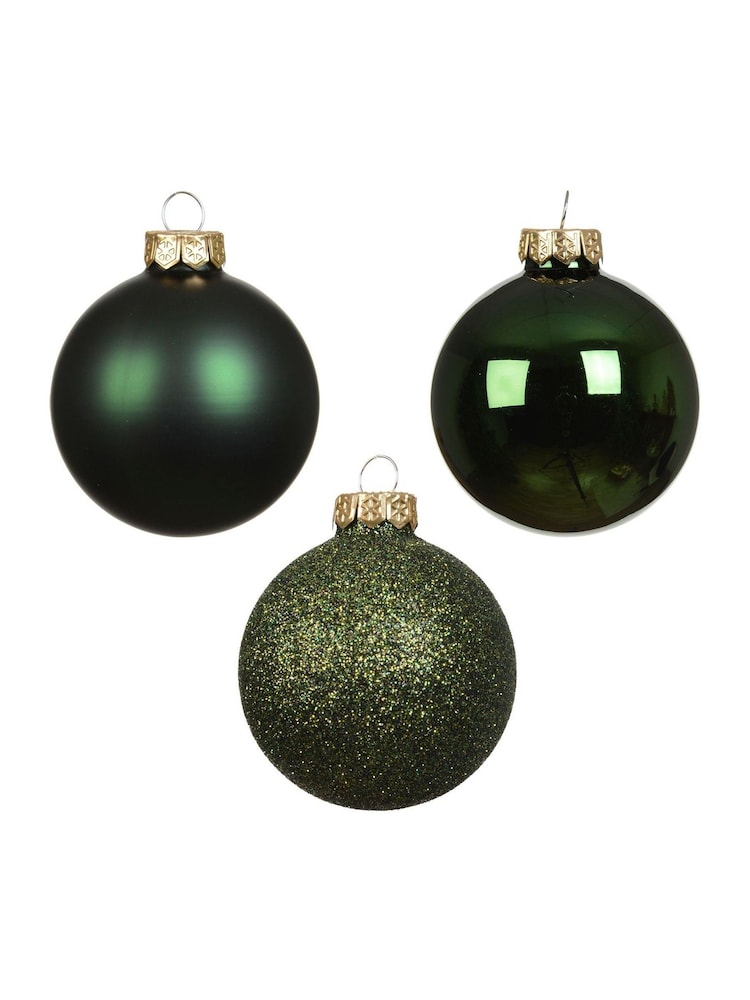Decoris Pine Green Set of 45 Glass Christmas Baubles - Image 2 of 3 Decoris Pine Green Set of 45 Glass Christmas Baubles - Image 2 of 3