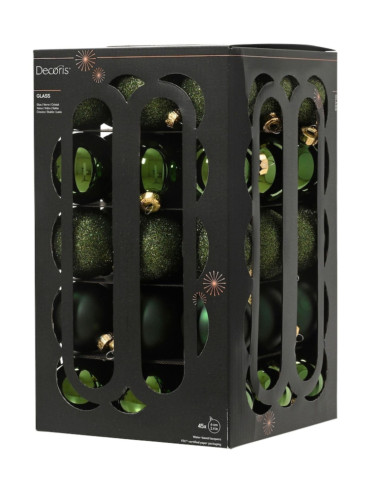 Decoris Pine Green Set of 45 Glass Christmas Baubles - Image 3 of 3 Decoris Pine Green Set of 45 Glass Christmas Baubles - Image 3 of 3