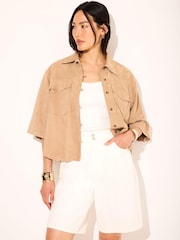 Mint Velvet Natural Suede Oversized Shirt - Image 2 of 7