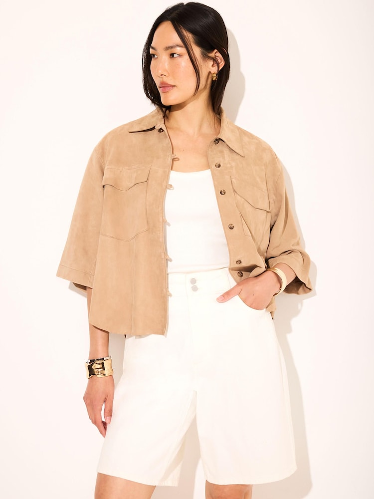 Mint Velvet Natural Suede Oversized Shirt - Image 2 of 7