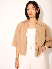 Mint Velvet Natural Suede Oversized Shirt - Image 4 of 7