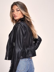 Lipsy Black SIlver Faux Leather Biker Jacket - Image 2 of 4