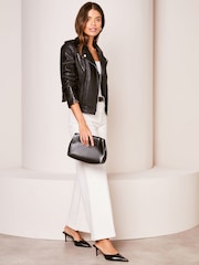 Lipsy Black SIlver Faux Leather Biker Jacket - Image 3 of 4