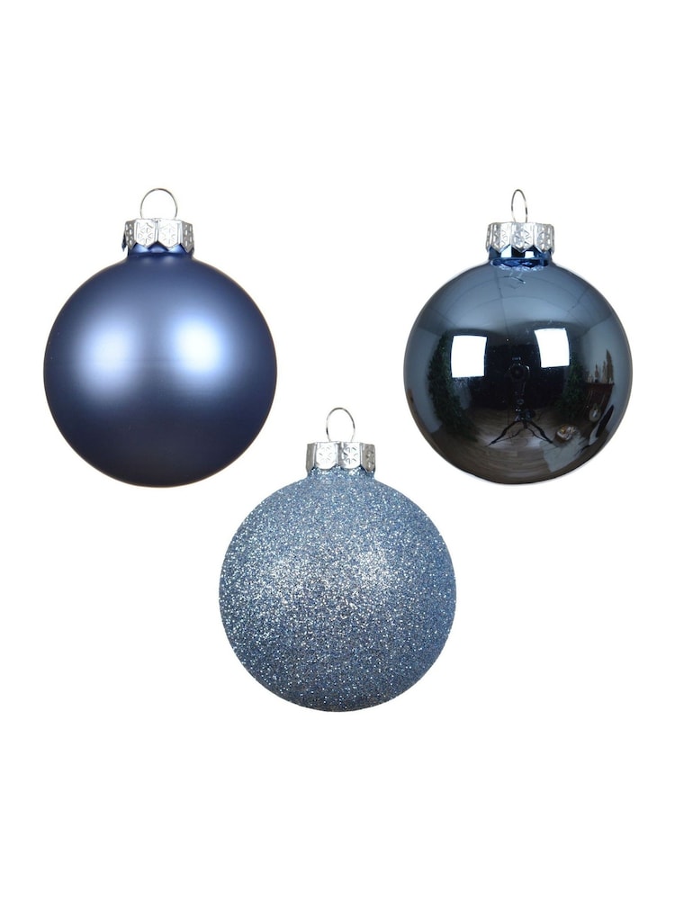 Decoris Blue Dawn Set of 45 Glass Christmas Baubles - Image 2 of 3 Decoris Blue Dawn Set of 45 Glass Christmas Baubles - Image 2 of 3