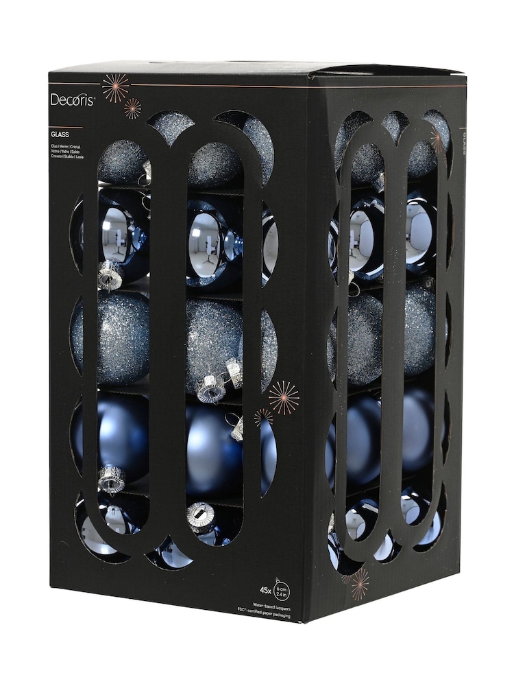 Decoris Blue Dawn Set of 45 Glass Christmas Baubles - Image 3 of 3 Decoris Blue Dawn Set of 45 Glass Christmas Baubles - Image 3 of 3