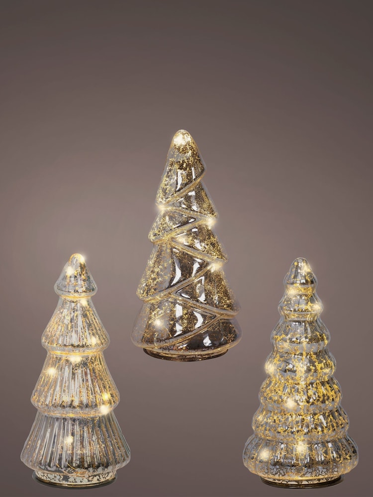 Lumineo Set of 3 Silver Warm White Gold LED Glass Christmas Tree Decorations - Image 2 of 3 Lumineo Set of 3 Silver Warm White Gold LED Glass Christmas Tree Decorations - Image 2 of 3