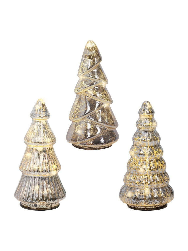 Lumineo Set of 3 Silver Warm White Gold LED Glass Christmas Tree Decorations - Image 3 of 3 Lumineo Set of 3 Silver Warm White Gold LED Glass Christmas Tree Decorations - Image 3 of 3
