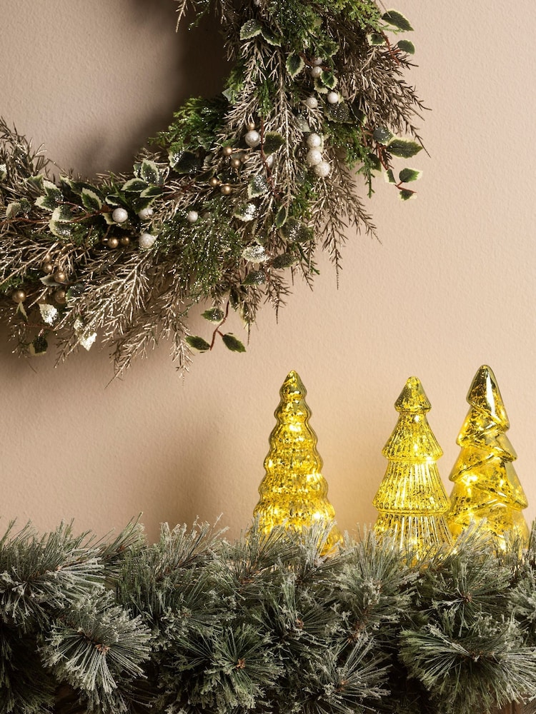 Lumineo Set of 3 Green Warm White Gold LED Glass Christmas Tree Decorations - Image 1 of 3 Lumineo Set of 3 Green Warm White Gold LED Glass Christmas Tree Decorations - Image 1 of 3