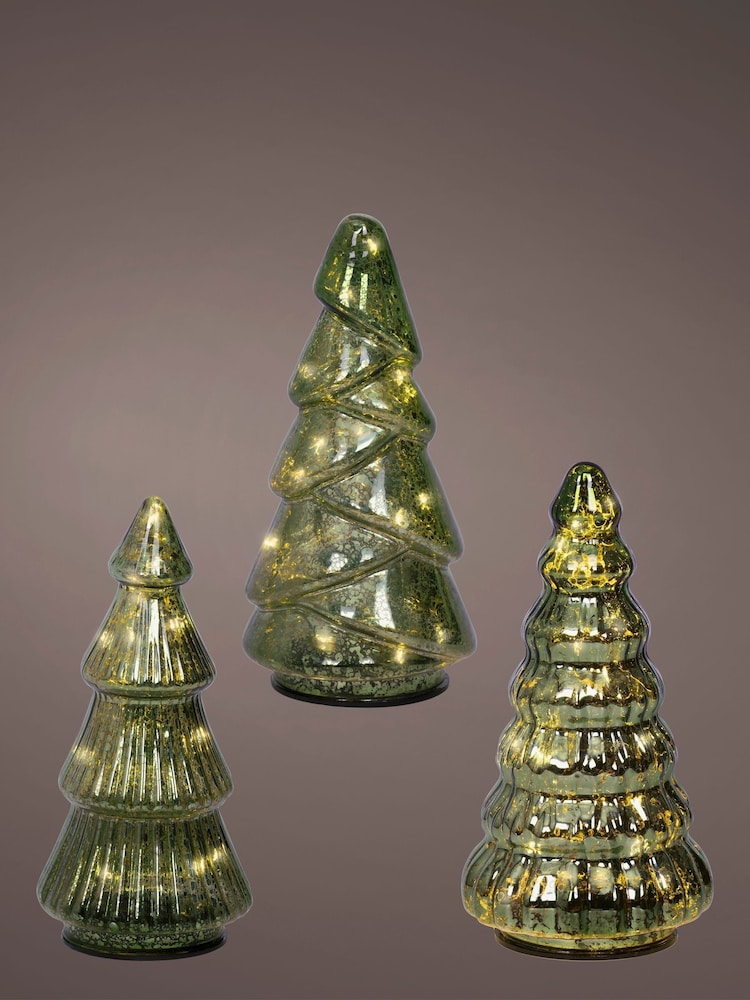 Lumineo Set of 3 Green Warm White Gold LED Glass Christmas Tree Decorations - Image 2 of 3 Lumineo Set of 3 Green Warm White Gold LED Glass Christmas Tree Decorations - Image 2 of 3