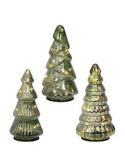 Lumineo Set of 3 Green Warm White Gold LED Glass Christmas Tree Decorations - Image 3 of 3