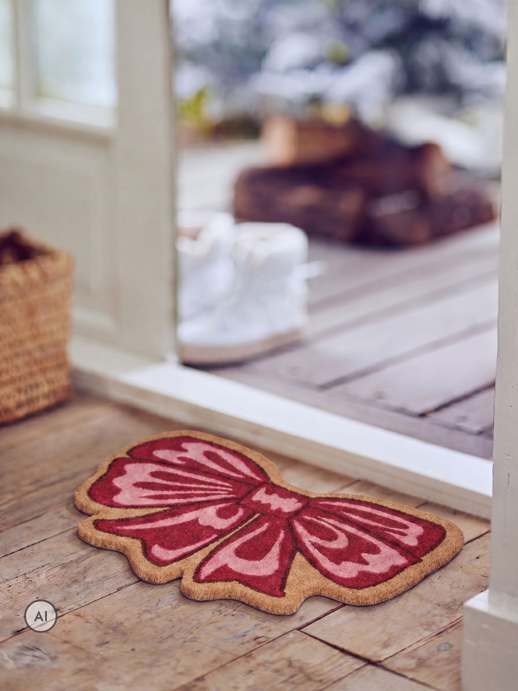 Decoris Pink 70cm Festive Bow Christmas Doormat