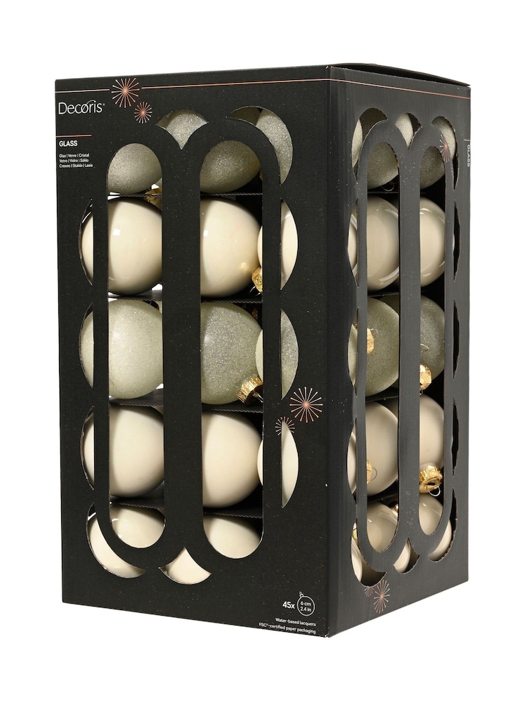 Decoris Wool White Set of 45 Glass Christmas Baubles - Image 3 of 3 Decoris Wool White Set of 45 Glass Christmas Baubles - Image 3 of 3