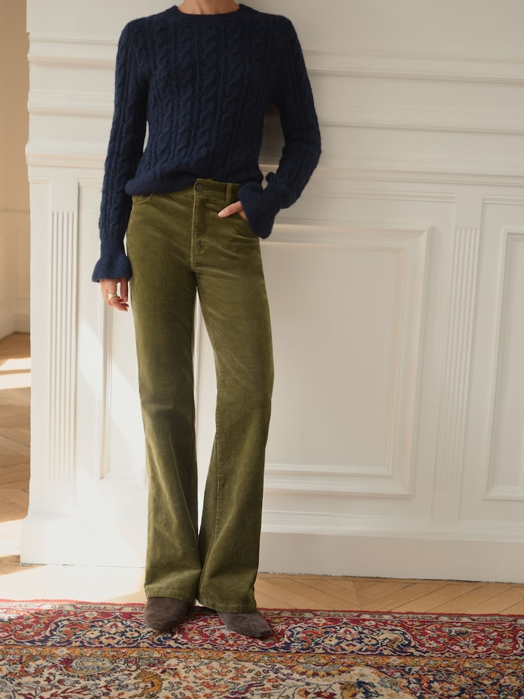 BHOEM Olive Green Five Pockets Corduroy Flare Trousers - Image 1 of 4