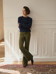 BHOEM Olive Green Five Pockets Corduroy Flare Trousers - Image 2 of 4