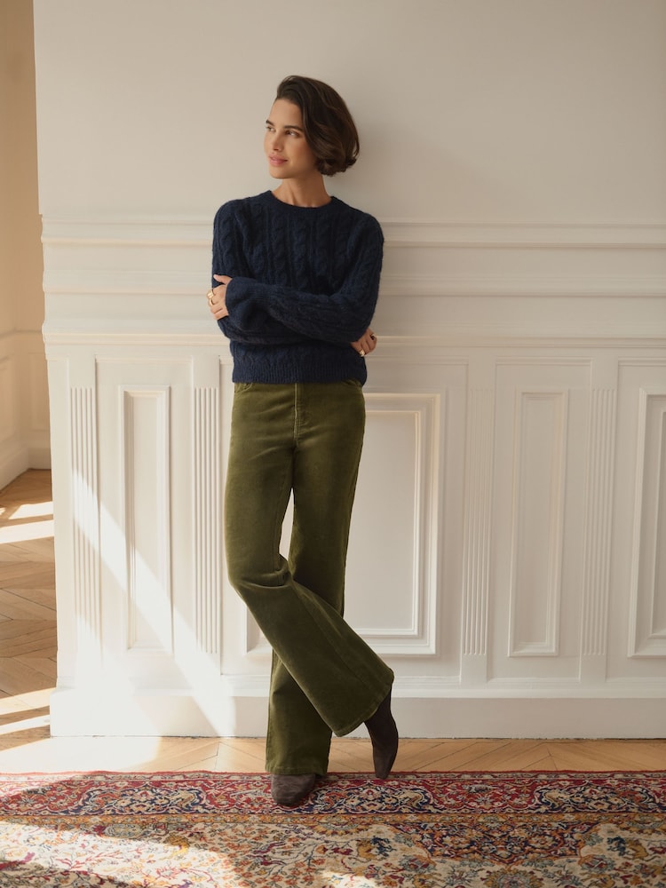 BHOEM Olive Green Five Pockets Corduroy Flare Trousers - Image 2 of 4