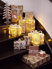 Lumineo Set of 3 Natural Warm White LED Rattan Effect Christmas Present Decorations - Image 2 of 4