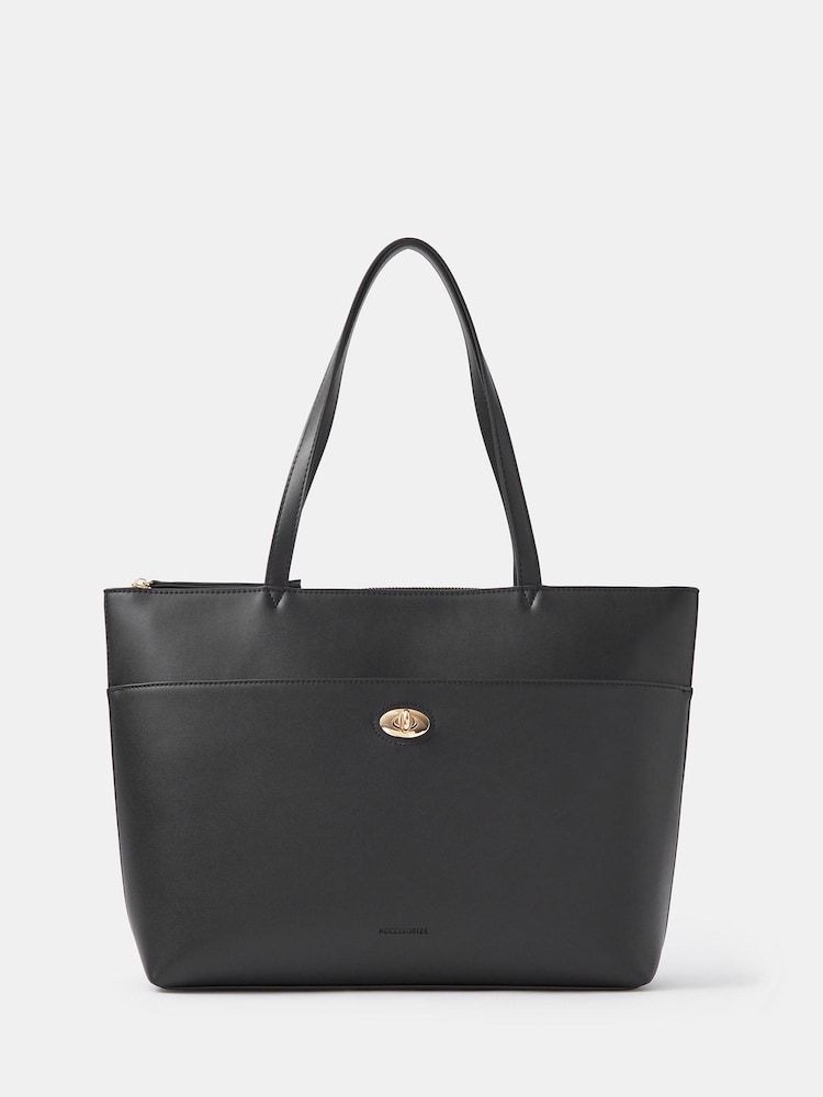 Accessorize Black Twistlock Laptop Tote Bag - Image 1 of 4