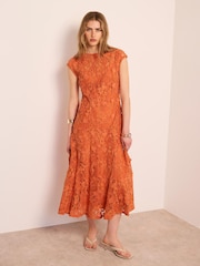 Mint Velvet Orange Lace Midi Dress - Image 1 of 7