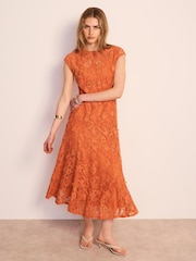 Mint Velvet Orange Lace Midi Dress - Image 2 of 7