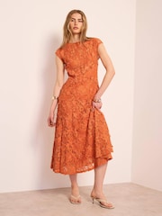 Mint Velvet Orange Lace Midi Dress - Image 3 of 7