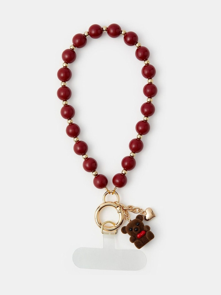 Accessorize Red Teddy Beaded Wrist Phone Strap - Image 1 of 1 Accessorize Red Teddy Beaded Wrist Phone Strap - Image 1 of 1