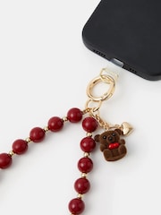 Accessorize Red Teddy Beaded Wrist Phone Strap - Image 2 of 2