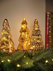 Lumineo Set of 3 Brown Warm White Gold LED Glass Christmas Tree Decorations - Image 1 of 3