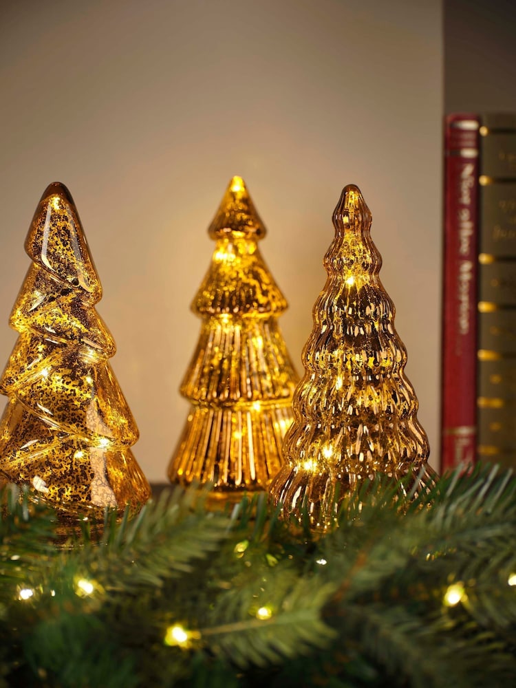 Lumineo Set of 3 Brown Warm White Gold LED Glass Christmas Tree Decorations - Image 1 of 3 Lumineo Set of 3 Brown Warm White Gold LED Glass Christmas Tree Decorations - Image 1 of 3